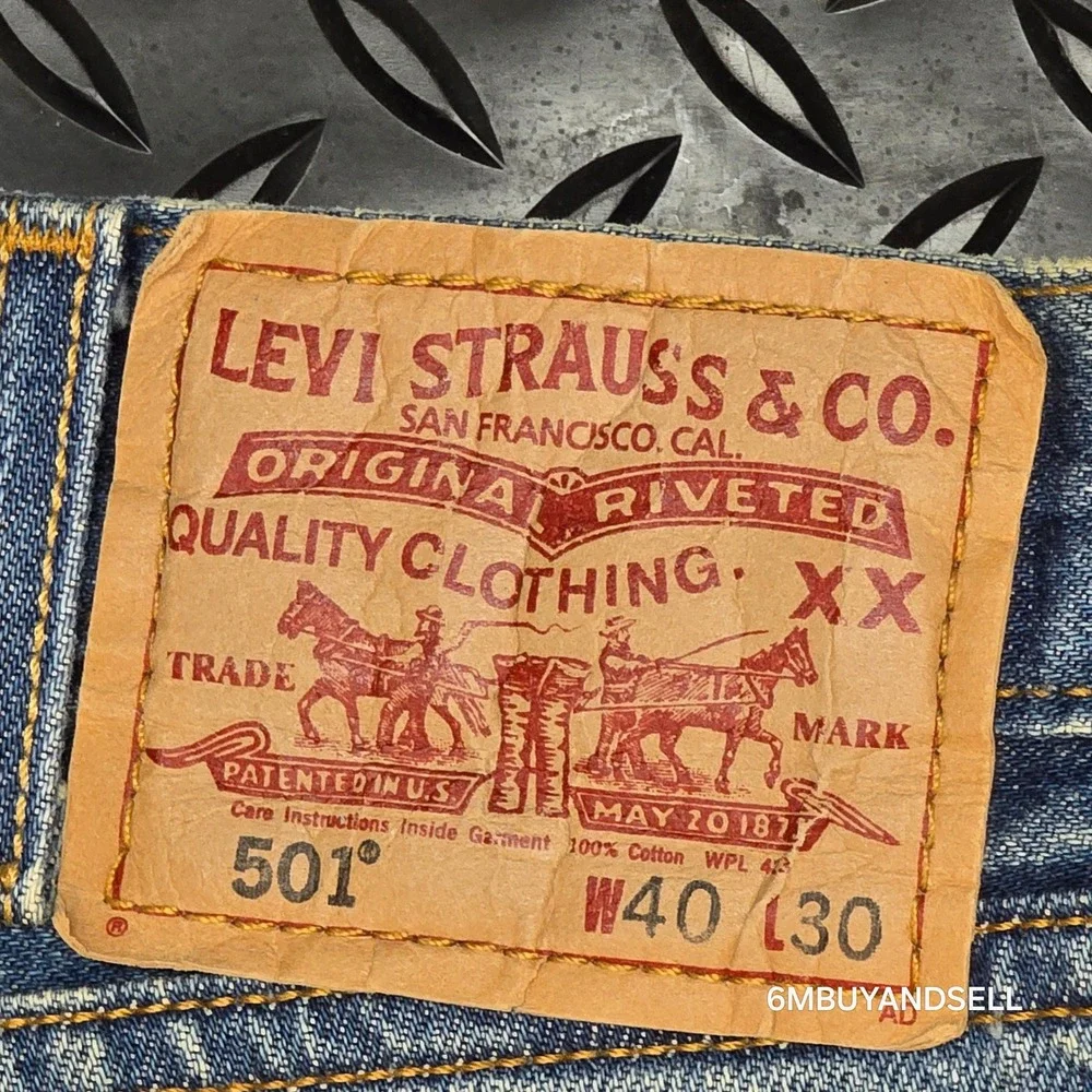 VTG Levis 501 Original Straight Leg‎ Button Fly Blue Denim Jeans Mens 40x30 Y2K